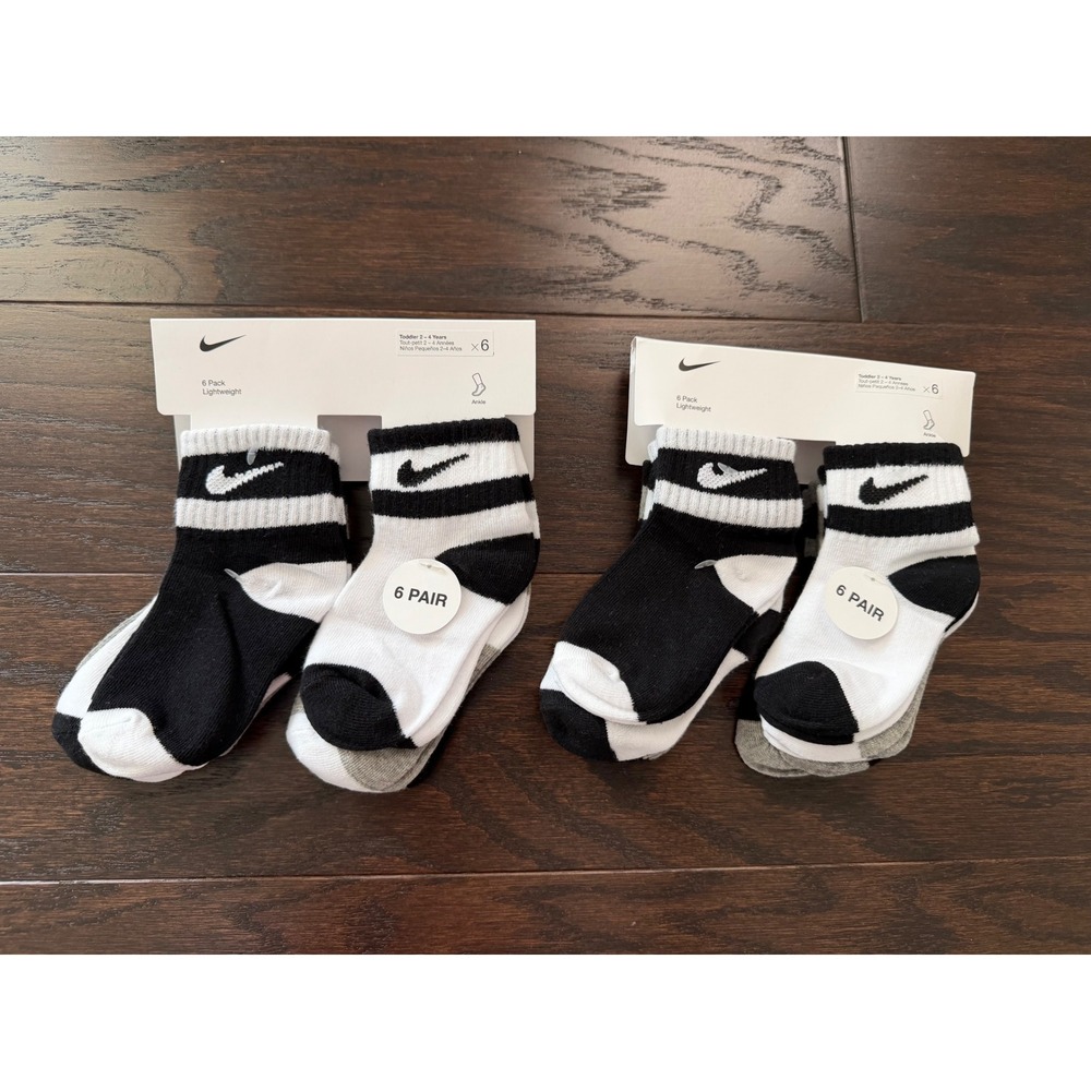 Nike Toddler Ankle Socks 12 Pair Bundle Black White Grey Striped NN0663-001 2-4Y
